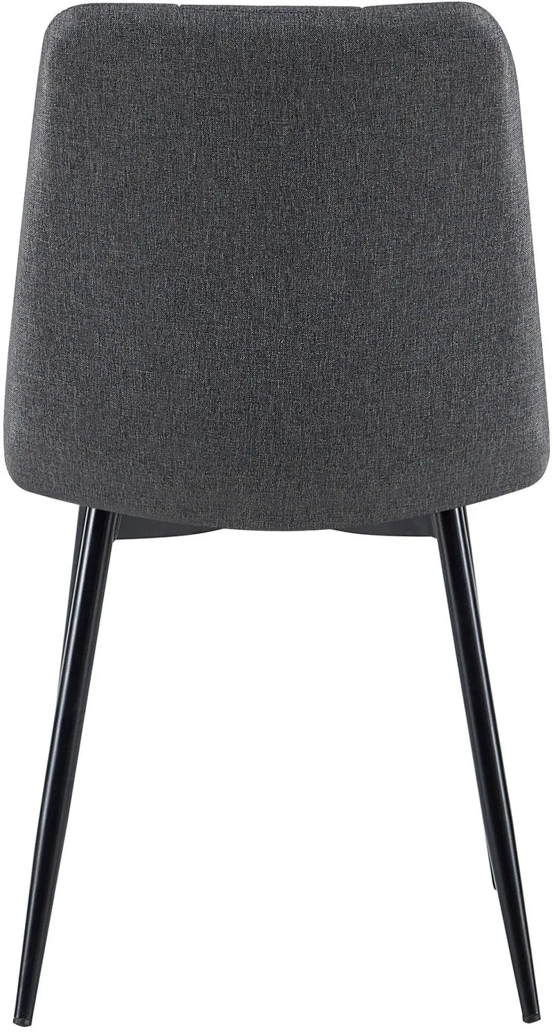 Lot de 4 chaises de salle à manger avec coutures décoratives carrées en tissu gris foncé et pieds en métal noir 10_0001801