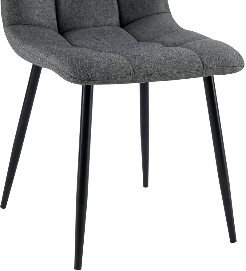 Lot de 4 chaises de salle à manger avec coutures décoratives carrées en tissu gris foncé et pieds en métal noir 10_0001801