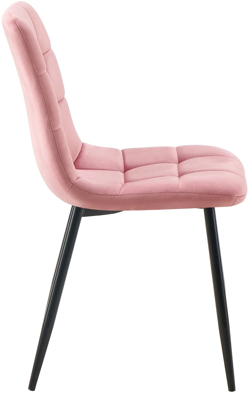 Lot de 4 chaises de salle à manger coutures forme carrées en tissu velours rose pieds en métal noir 10_0001799