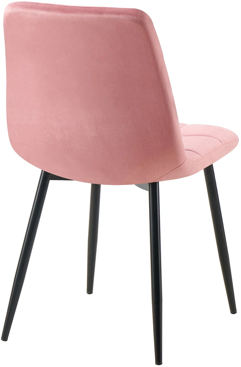Lot de 4 chaises de salle à manger coutures forme carrées en tissu velours rose pieds en métal noir 10_0001799