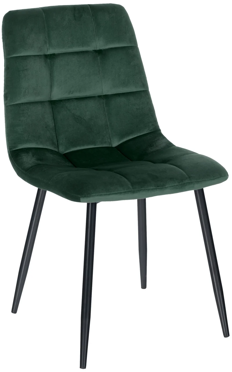 Lot de 4 chaises de salle à manger coutures forme carrées en tissu velours vert foncé pieds en métal noir 10_0001793