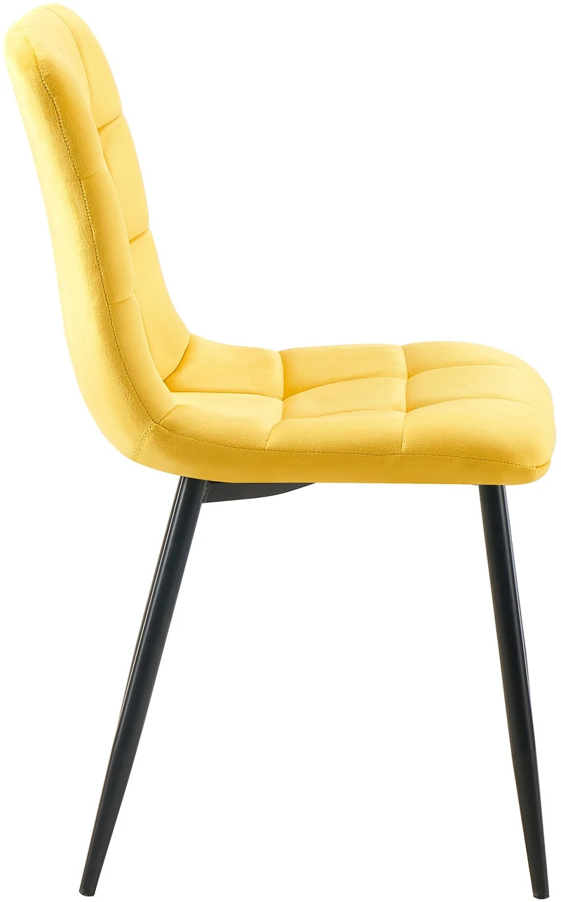Lot de 4 chaises de salle à manger coutures forme carrées en tissu velours jaune pieds en métal noir 10_0001796