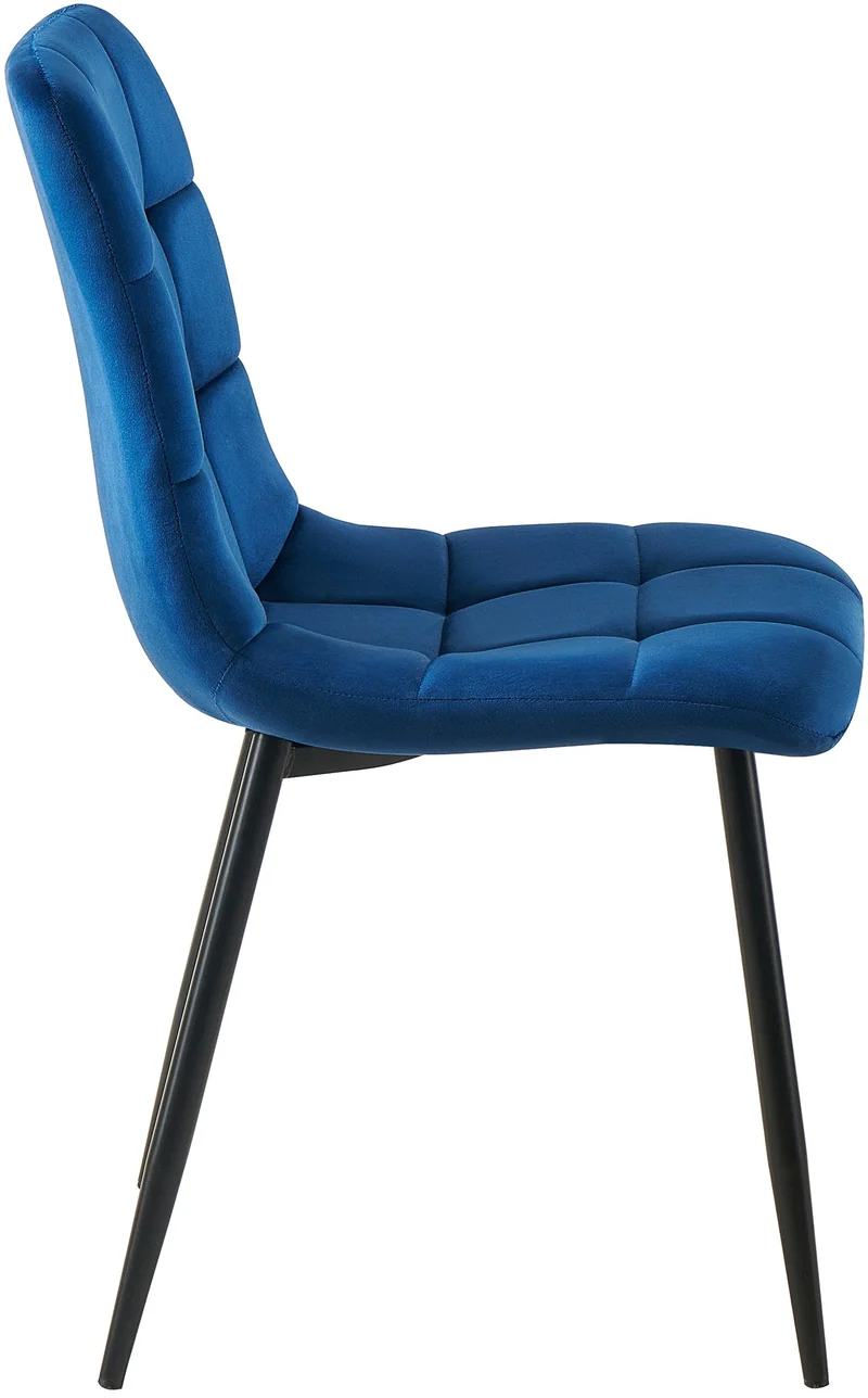 Lot de 4 chaises de salle à manger coutures forme carrées en tissu velours bleu foncé pieds en métal noir 10_0001795