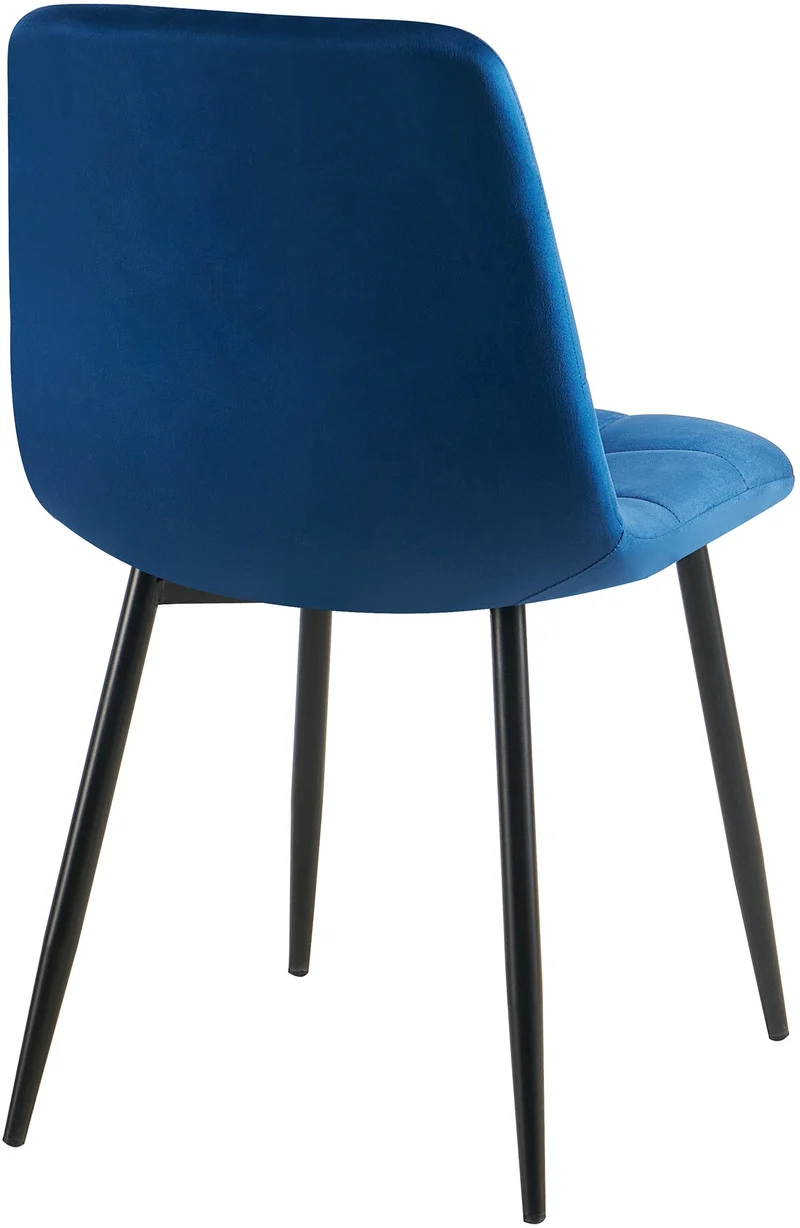 Lot de 4 chaises de salle à manger coutures forme carrées en tissu velours bleu foncé pieds en métal noir 10_0001795