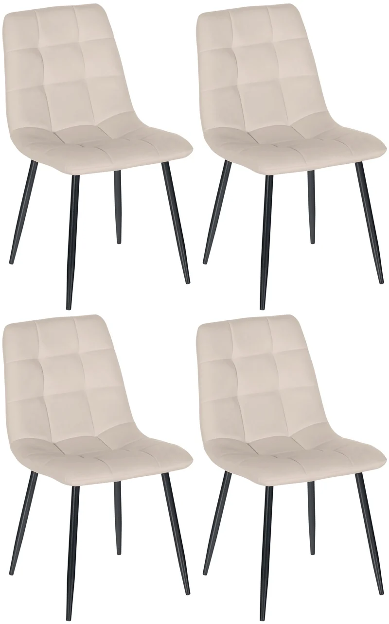 Lot de 4 chaises de salle à manger style moderne et confortable en tissu velours crème et métal noir 10_0001794