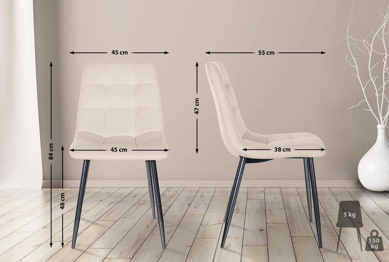 Lot de 4 chaises de salle à manger style moderne et confortable en tissu velours crème et métal noir 10_0001794