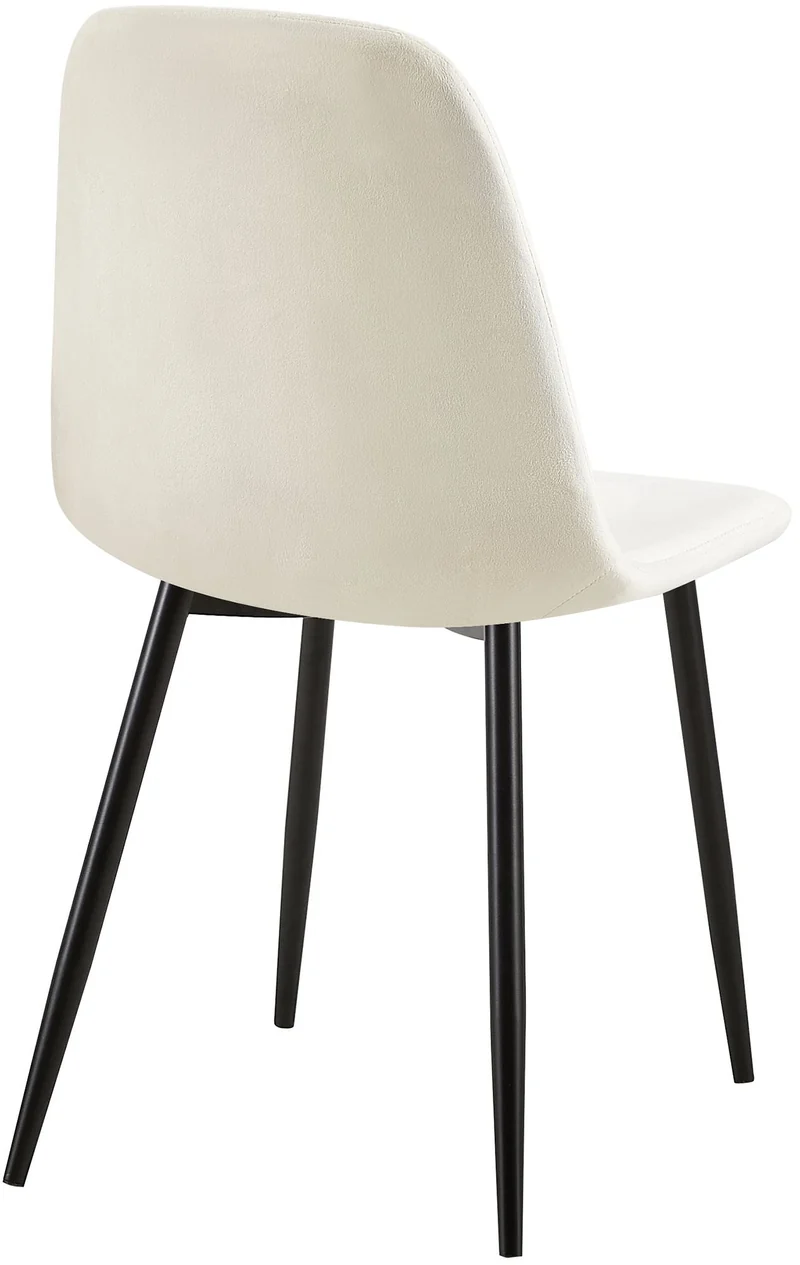 Lot de 4 chaises de salle à manger coutures décoratives losanges assise en velours blanc crème pieds métal noir mat 10_0001883