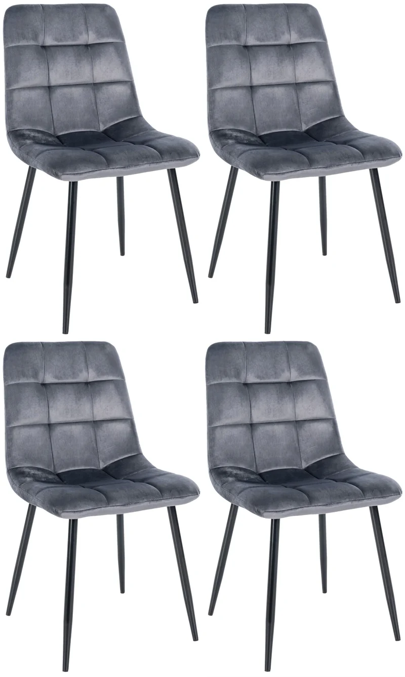Lot de 4 chaises de salle à manger style moderne et confortable en tissu velours gris foncé et métal noir 10_0001787
