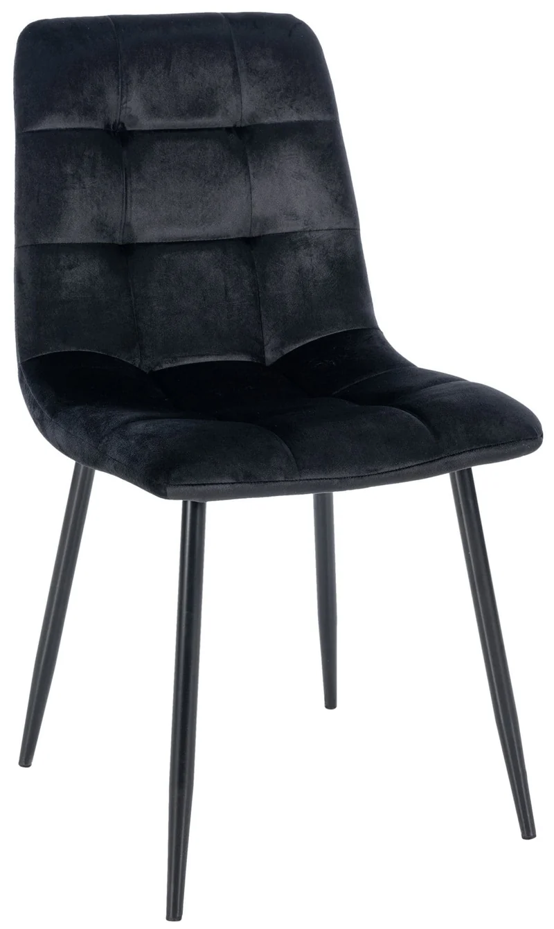 Lot de 4 chaises de salle à manger coutures décoratives carrées en velours noir et pieds en métal noir 10_0001786
