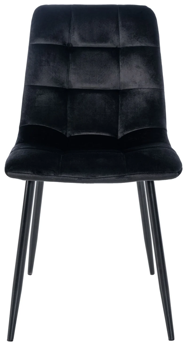 Lot de 4 chaises de salle à manger coutures décoratives carrées en velours noir et pieds en métal noir 10_0001786