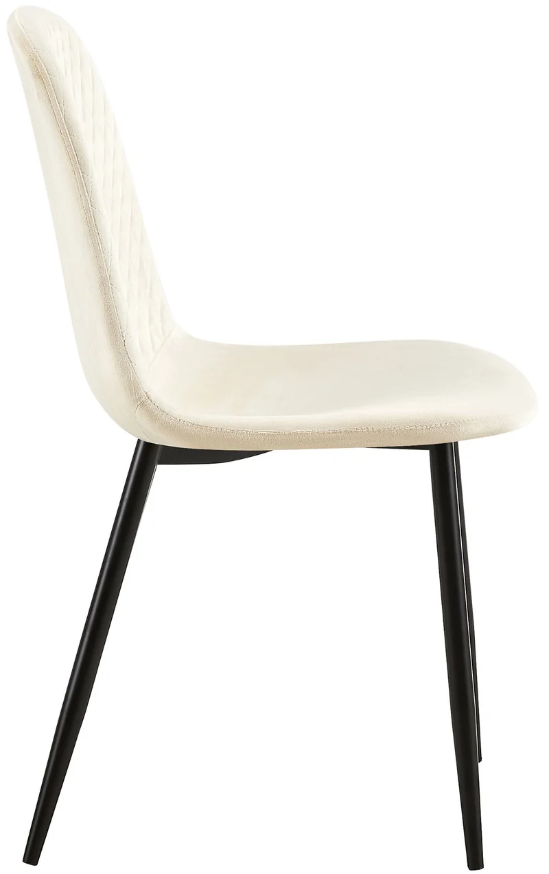 Lot de 4 chaises de salle à manger coutures décoratives losanges avec pieds en métal noir et assise en velours crème 10_0001882