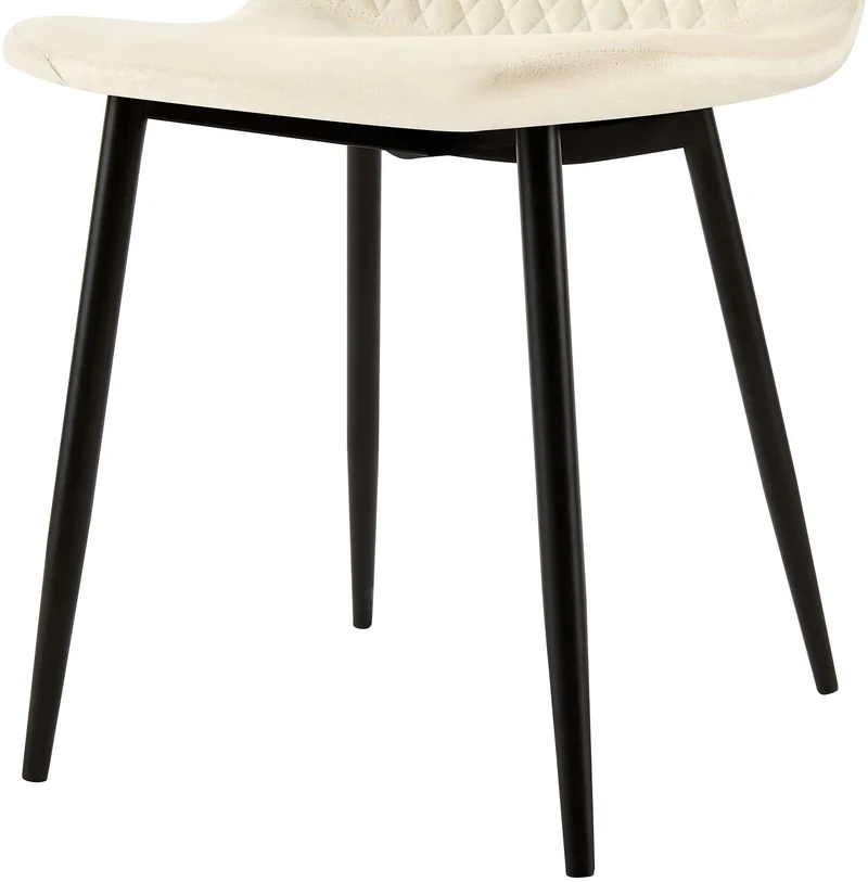 Lot de 4 chaises de salle à manger coutures décoratives losanges avec pieds en métal noir et assise en velours crème 10_0001882