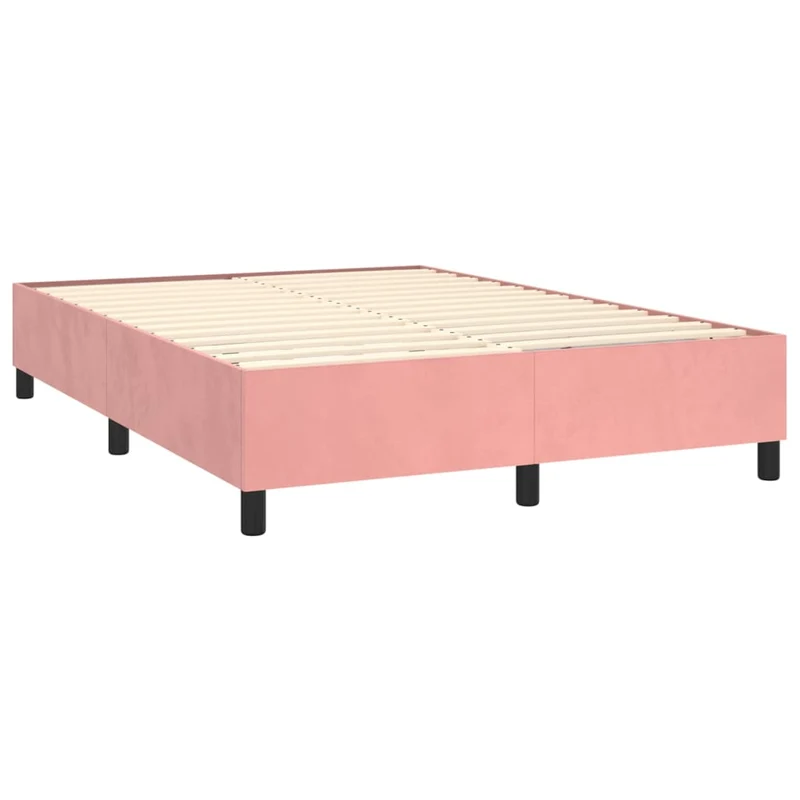 Sommier à lattes sur pieds cadre de lit 140x190 cm tissu velours rose TDL0206959