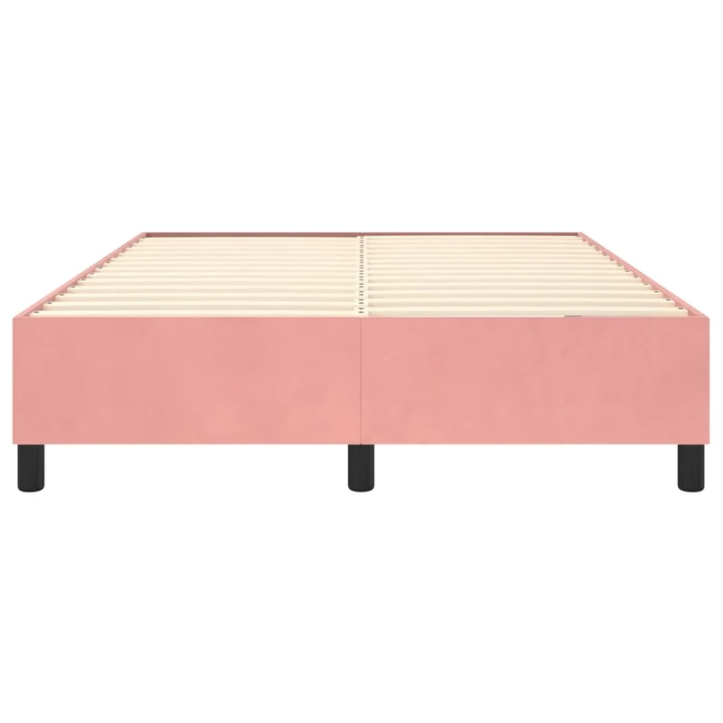 Sommier à lattes sur pieds cadre de lit 140x190 cm tissu velours rose TDL0206959