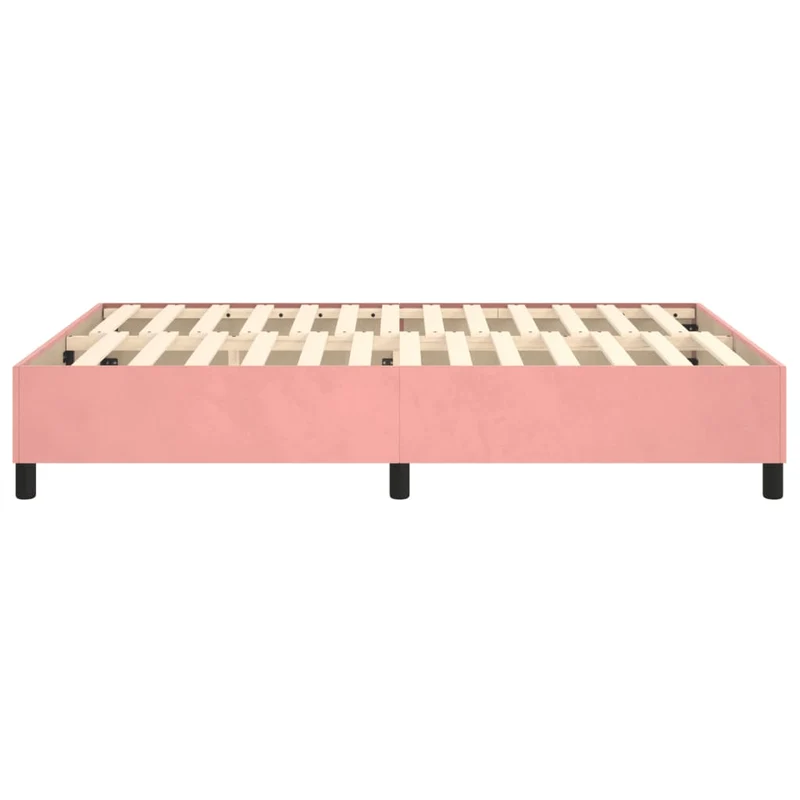 Sommier à lattes sur pieds cadre de lit 140x190 cm tissu velours rose TDL0206959