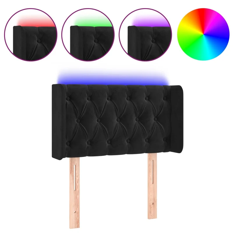 Tête de lit accessoire couchage chambre à coucher meuble à LED 83 x 16 x 78/88 cm tissu velours noir TDL0200549