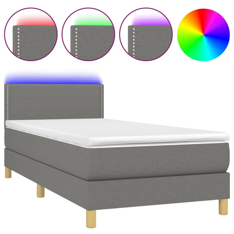 Cadre de lit LED avec sommier tête de lit matelas 100x200 cm tissu gris foncé TDL0208459