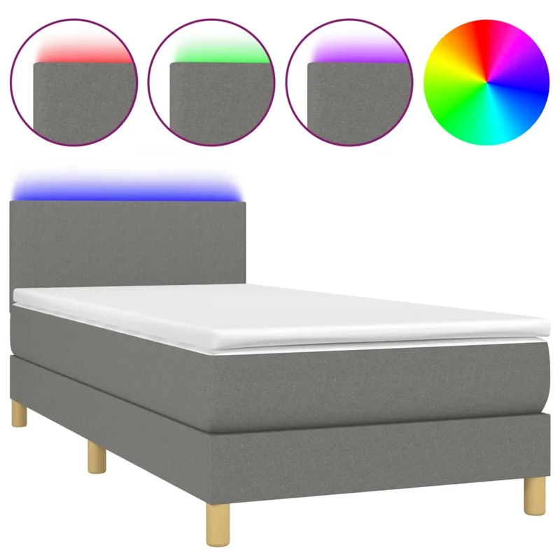 Cadre de lit LED avec sommier tête de lit matelas 100x200 cm tissu gris foncé TDL0208428