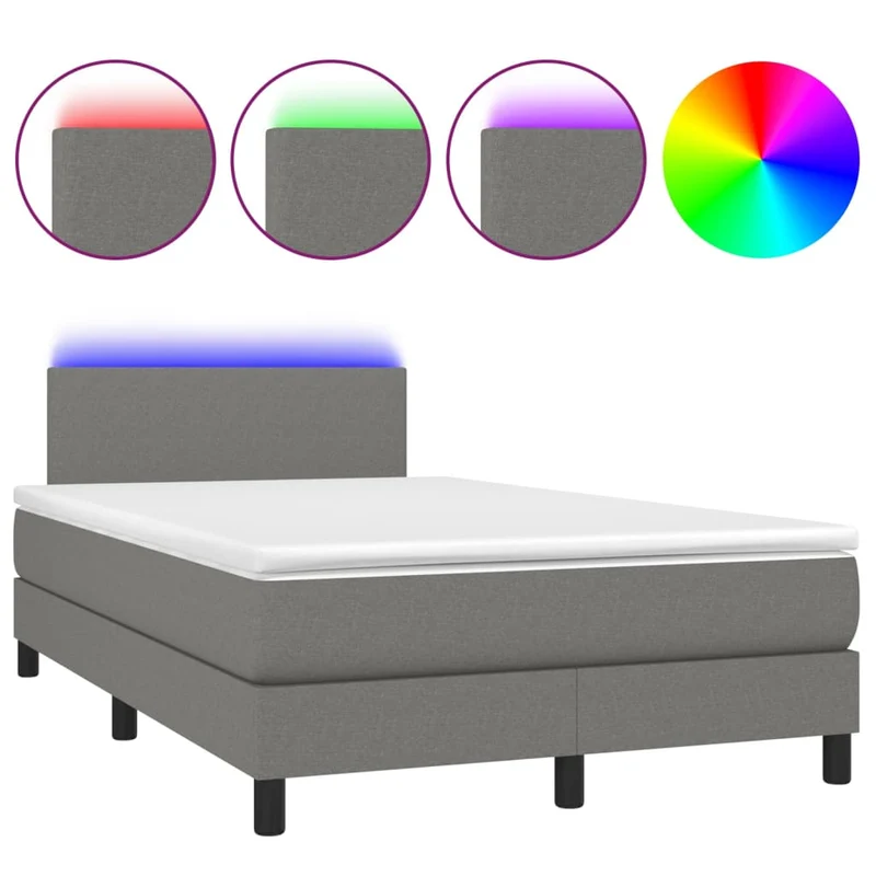 Cadre de lit LED avec sommier tête de lit matelas 120x200 cm tissu gris foncé TDL0208419