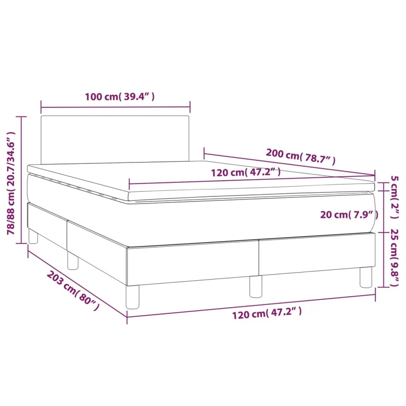 Cadre de lit LED avec sommier tête de lit matelas 120x200 cm tissu gris foncé TDL0208419