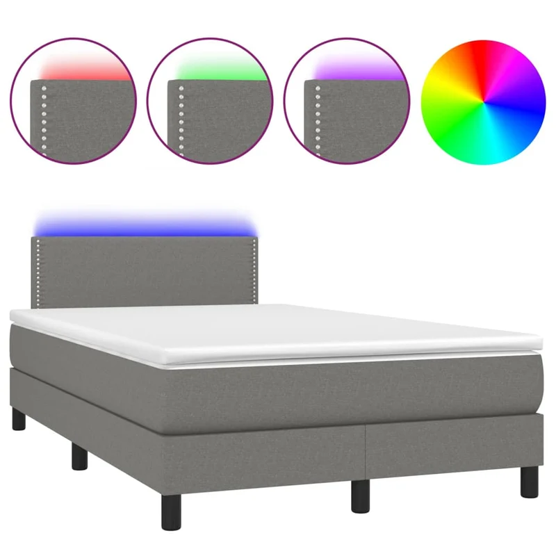 Cadre de lit LED avec sommier tête de lit matelas 120x200 cm tissu gris foncé TDL0208418