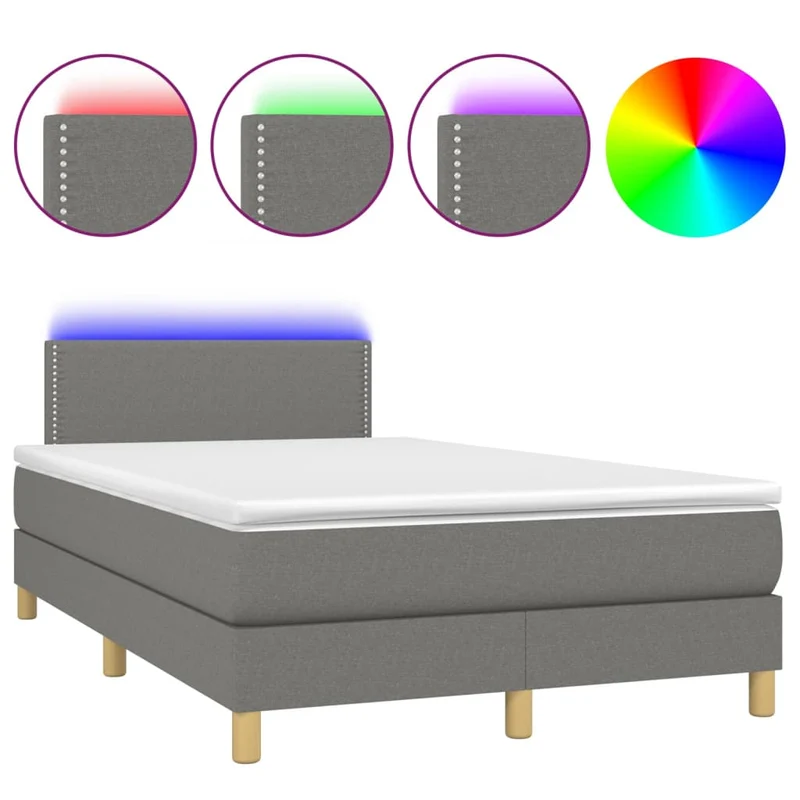 Cadre de lit LED avec sommier tête de lit matelas 120x200 cm tissu gris foncé TDL0208415