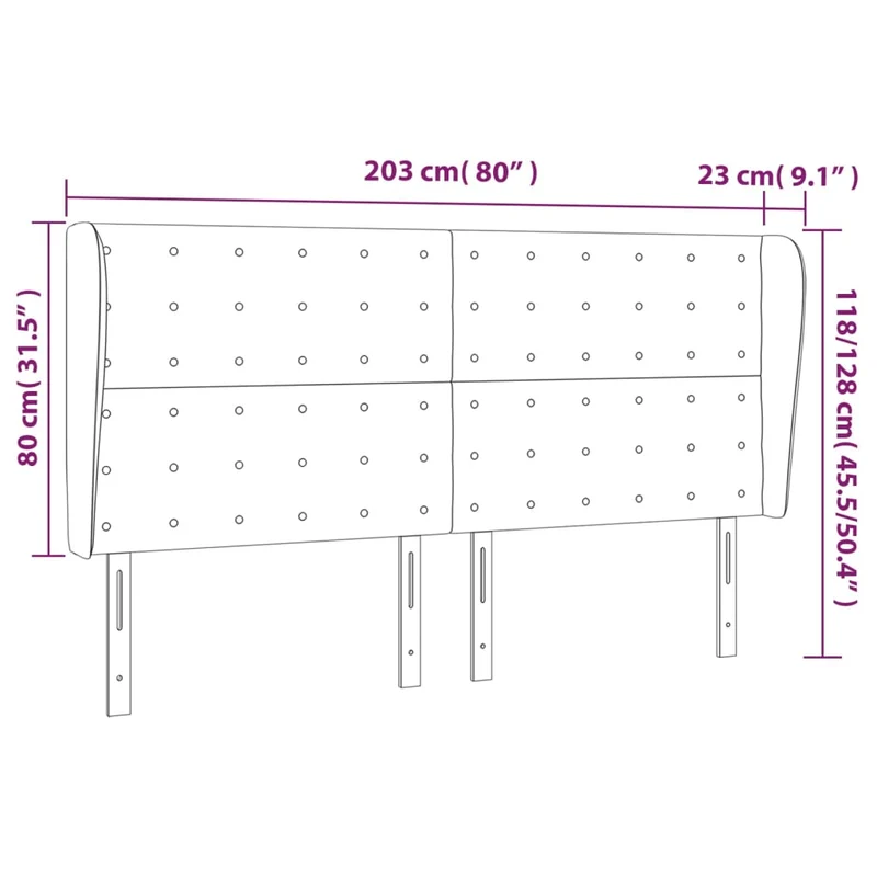 Tête de lit accessoire couchage chambre à coucher meuble capitonné avec rebord latéral 203 x 23 x 118/128 cm synthétique noir TDL0204486
