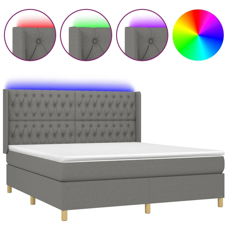 Cadre de lit LED avec sommier tête de lit matelas 160x200 cm tissu gris foncé TDL0208338