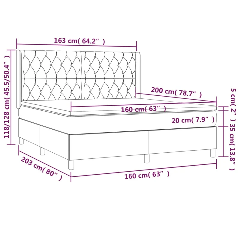 Cadre de lit LED avec sommier tête de lit matelas 160x200 cm tissu gris foncé TDL0208338