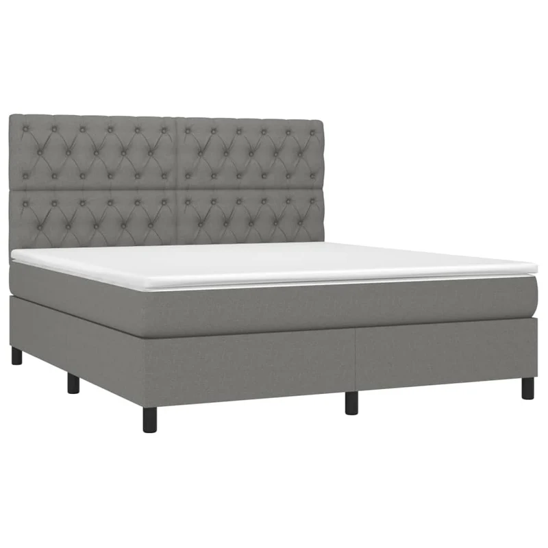 Cadre de lit LED avec sommier tête de lit matelas 160x200 cm tissu gris foncé TDL0208339