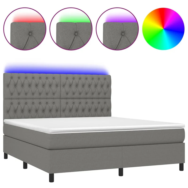 Cadre de lit LED avec sommier tête de lit matelas 160x200 cm tissu gris foncé TDL0208339
