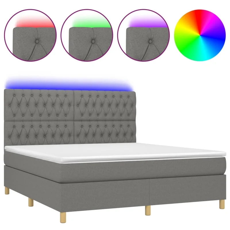 Cadre de lit LED avec sommier tête de lit matelas 160x200 cm tissu gris foncé TDL0208334