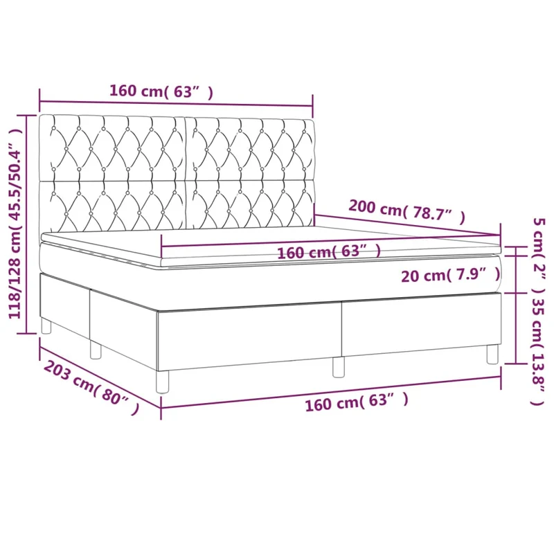 Cadre de lit LED avec sommier tête de lit matelas 160x200 cm tissu gris foncé TDL0208334