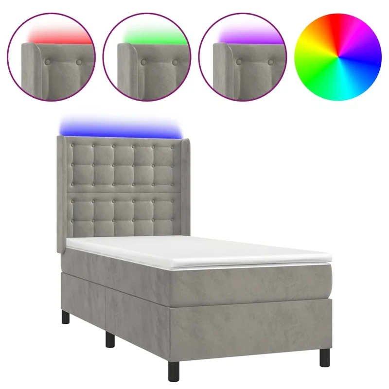 Cadre de lit LED avec sommier tête de lit matelas surmatelas 100x200 cm tissu velours gris clair TDL0207923