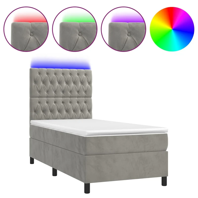 Cadre de lit LED avec sommier tête de lit matelas surmatelas 100x200 cm tissu velours gris clair TDL0207913