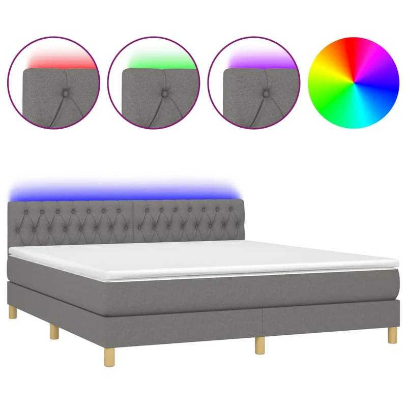 Cadre de lit LED avec sommier tête de lit matelas 160x200 cm tissu gris foncé TDL0208340