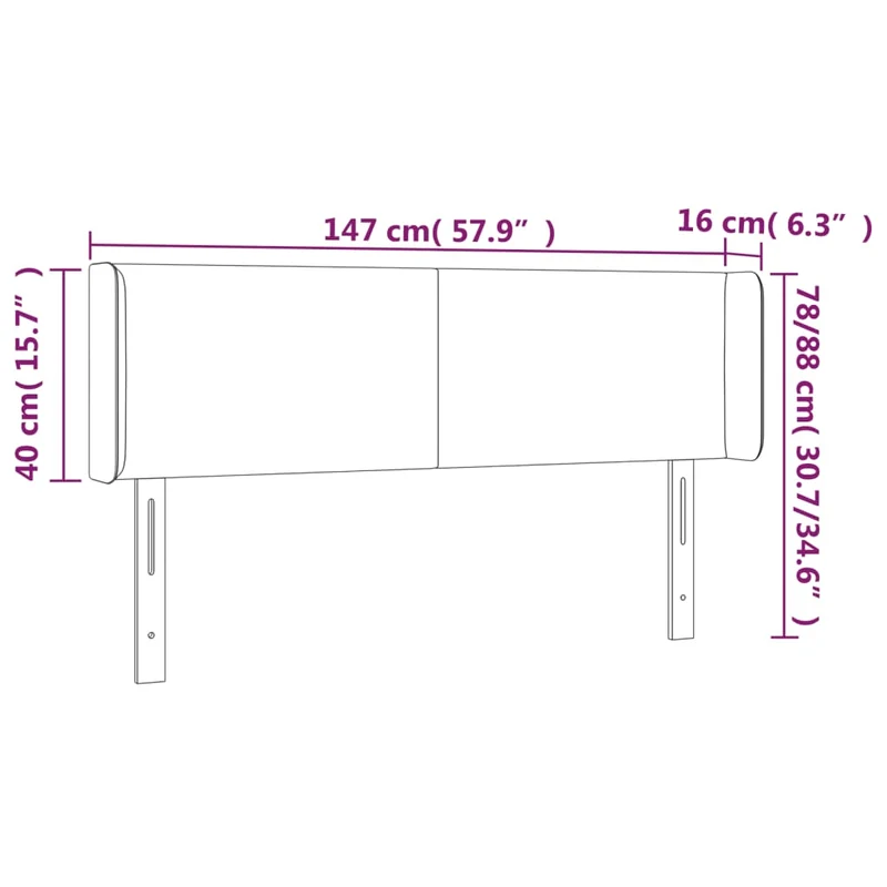 Tête de lit accessoire couchage chambre à coucher meuble avec rebord latéral 147 x 16 x 78/88 cm Tissu velours noir TDL0204564
