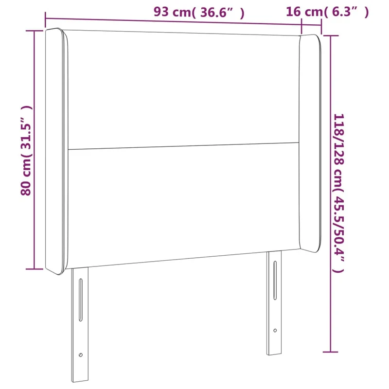 Tête de lit accessoire couchage chambre à coucher meuble avec rebord latéral 93 x 16 x 118/128 cm synthétique gris TDL0205335