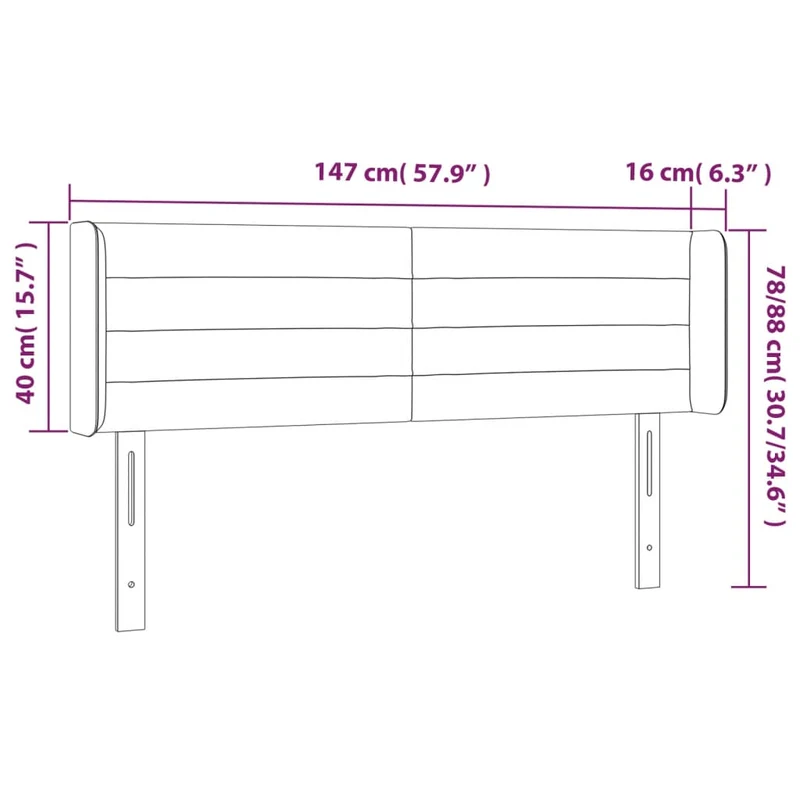 Tête de lit accessoire couchage chambre à coucher meuble avec rebord latéral 147 x 16 x 78/88 cm tissu velours gris clair TDL0205258