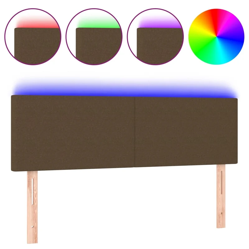 Tête de lit accessoire couchage chambre à coucher meuble à LED 144 x 5 x 78/88 cm tissu marron foncé TDL0200873