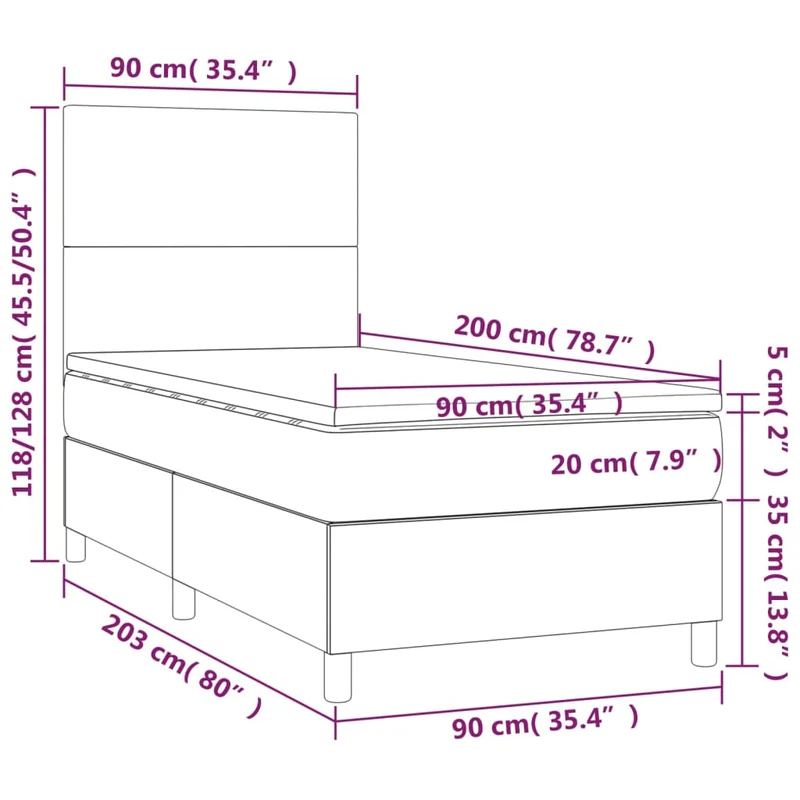 Cadre de lit LED avec sommier tête de lit matelas 90x200cm tissu velours gris foncé TDL0208249