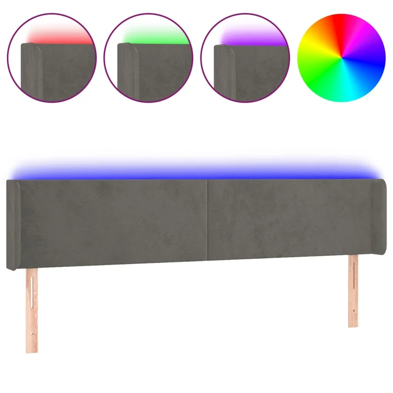 Tête de lit accessoire couchage chambre à coucher meuble à LED 183 x 16 x 78/88 cm tissu velours gris foncé TDL0201092
