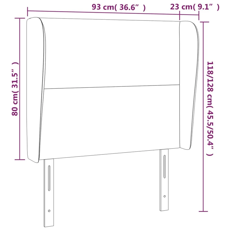 Tête de lit accessoire couchage chambre à coucher meuble avec rebord latéral 93 x 23 x 118/128 cm tissu velours gris foncé TDL0204850