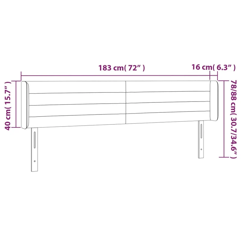 Tête de lit accessoire couchage chambre à coucher meuble avec rebord latéral 183 x 16 x 78/88 cm tissu gris foncé TDL0204966