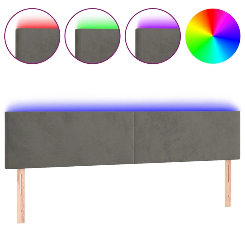 Tête de lit accessoire couchage chambre à coucher meuble à LED 180 x 5 x 78/88 cm tissu velours gris foncé TDL0201099