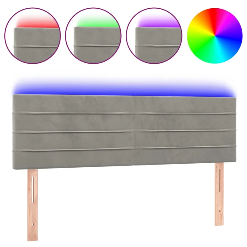 Tête de lit accessoire couchage chambre à coucher meuble à LED 144 x 5 x 78/88 cm tissu velours gris clair TDL0201394