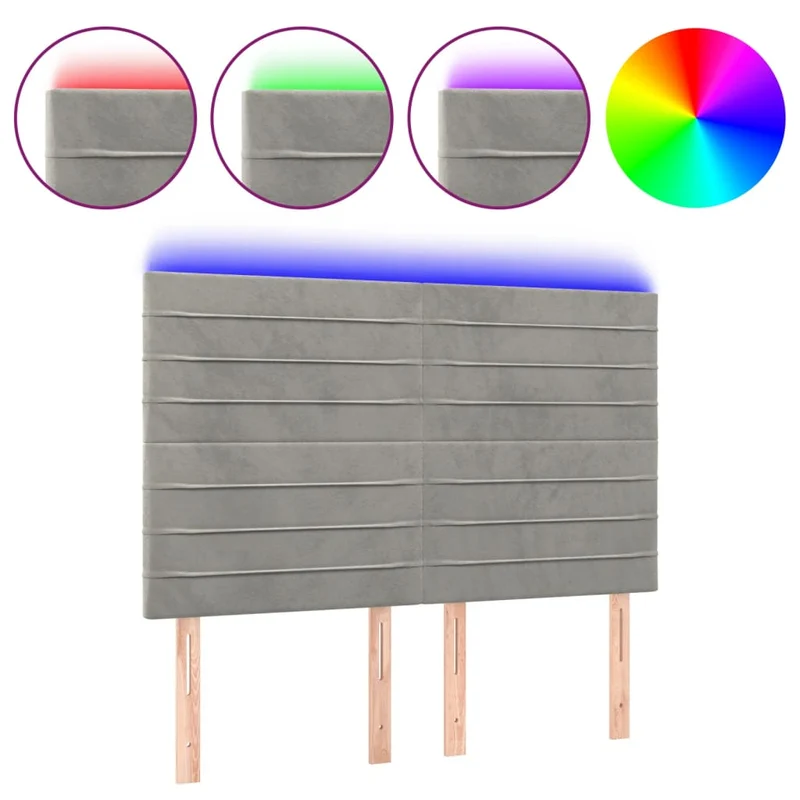 Tête de lit accessoire couchage chambre à coucher meuble à LED 144 x 5 x 118/128 cm tissu velours gris clair TDL0201406
