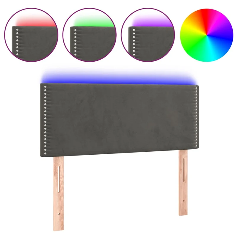 Tête de lit accessoire couchage chambre à coucher meuble à LED 100 x 5 x 78/88 cm tissu velours gris foncé TDL0201196