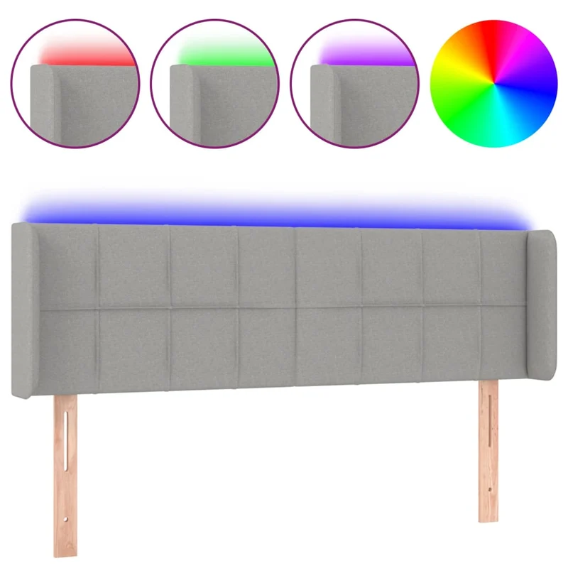 Tête de lit accessoire couchage chambre à coucher meuble à LED 147 x 16 x 78/88 cm tissu gris clair TDL0201379