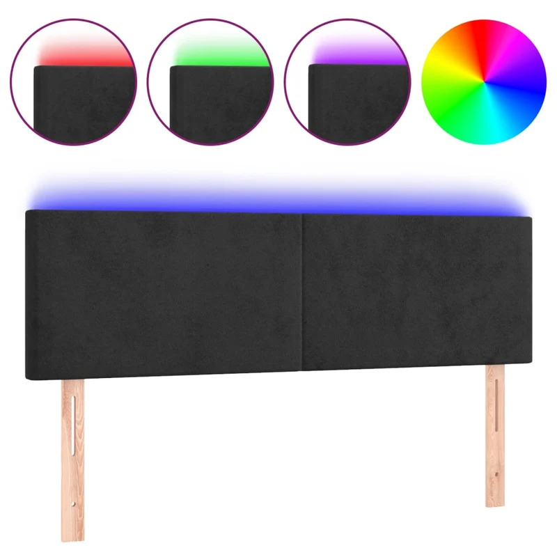 Tête de lit accessoire couchage chambre à coucher meuble à LED 144 x 5 x 78/88 cm tissu velours noir TDL0200704